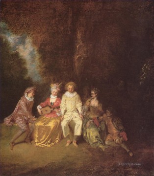  Watteau Oil Painting - Pierrot content Jean Antoine Watteau classic Rococo